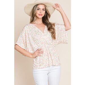 Boutique Brand BomBom Multicolor Pastel Dot Faux Wrap Tunic Top Fits Like Medium